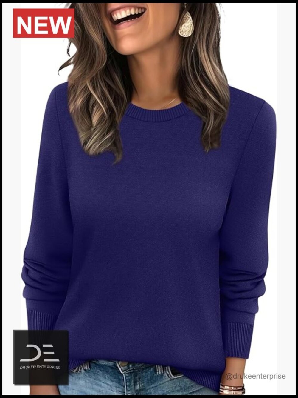 Lightweight Ribbed Knit Crewneck Pullover Sweater Long Sleeve Loose Fit Fall